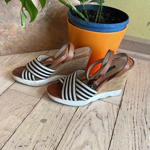 $165 FRENCH CONNECTION JANE Natural Black Designer Wedge Sandals US 8 EUR 38.5 - Picture 8 of 15